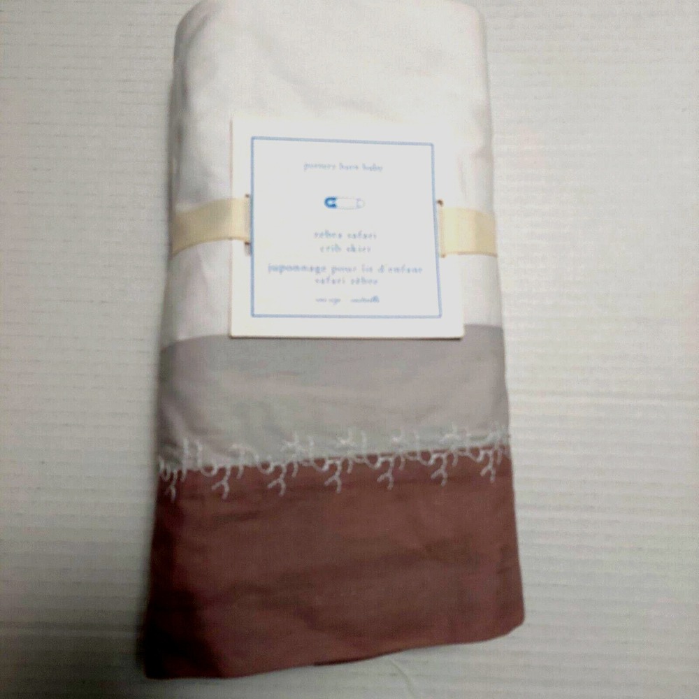 Pottery Barn NEW Baby Crib Skirt Safari 16" Drop 28x52" Mauve White Cotton